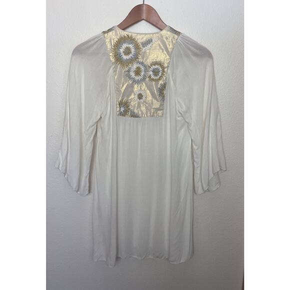 Tamara Catz Embroidered Tunic Top Women’s Sz XS White/Ivory Gold Shimmer - Picture 5 of 7